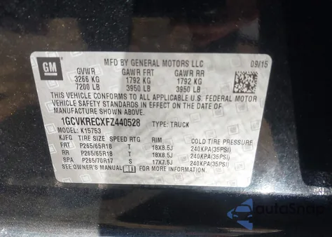 2015 Chevrolet Silverado 1500 1Lt z USA, uszkodzony, nr VIN 1GCVKRECXFZ440528